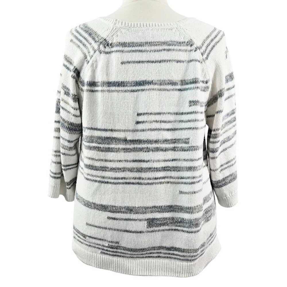 J. Jill Pure Jill Ivory Marled Stripe Raglan Sleeve Scoop Neck Sweater Boho - Picture 2 of 8